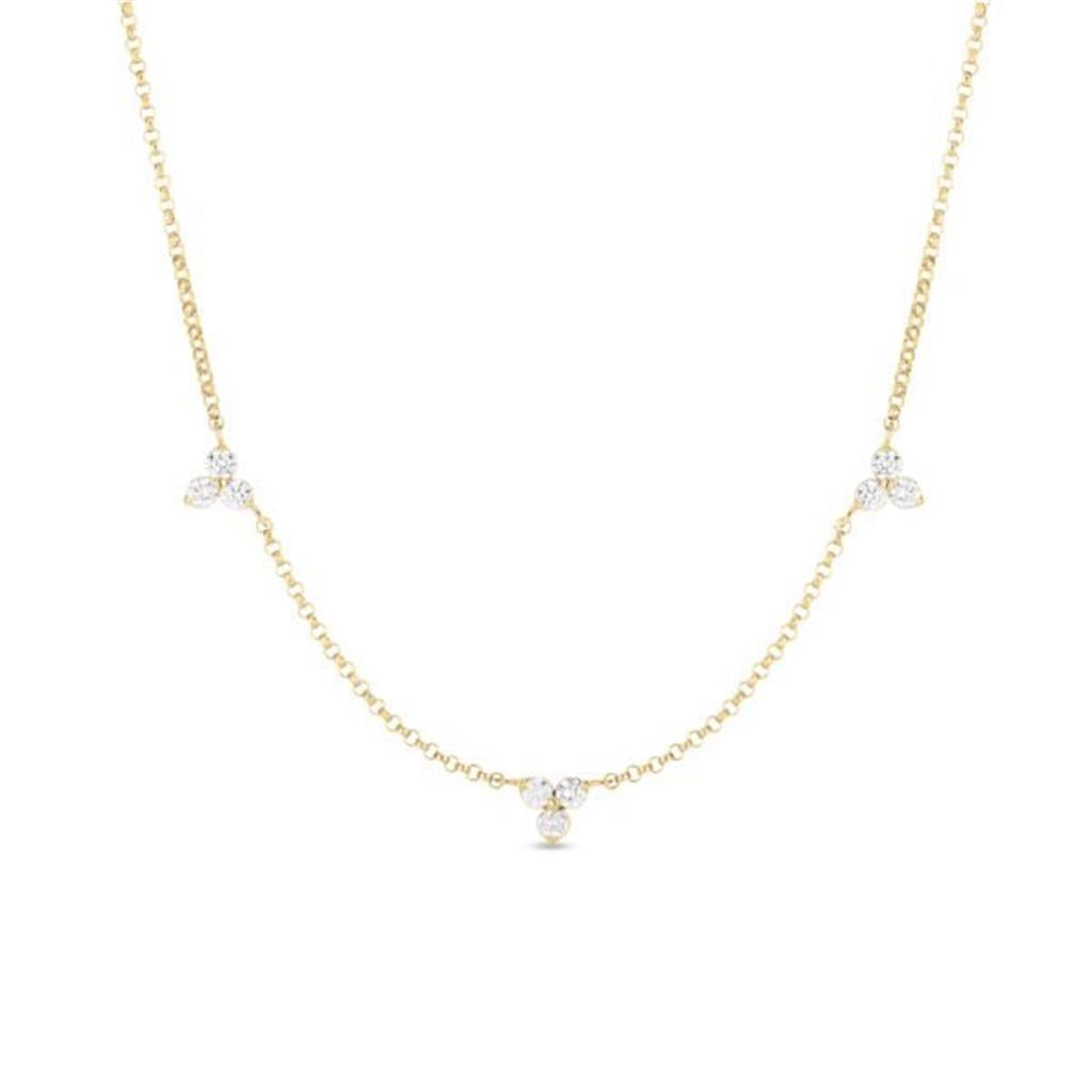 18K Yellow Gold Roberto Coin Diamonds by the Inch 3 Station Flower Necklace