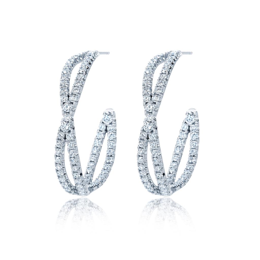 Kwiat 18K White Gold Kwiat Fidelity Petite Hoop Earrings with Pave Diamonds Earrings