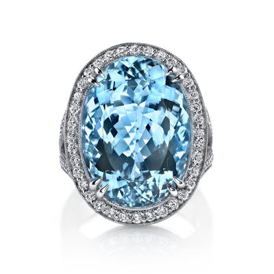 Emerson Fine Jewelry Platinum Oval Cut Aquamarine & Diamond Engagement Ring Engagement Rings