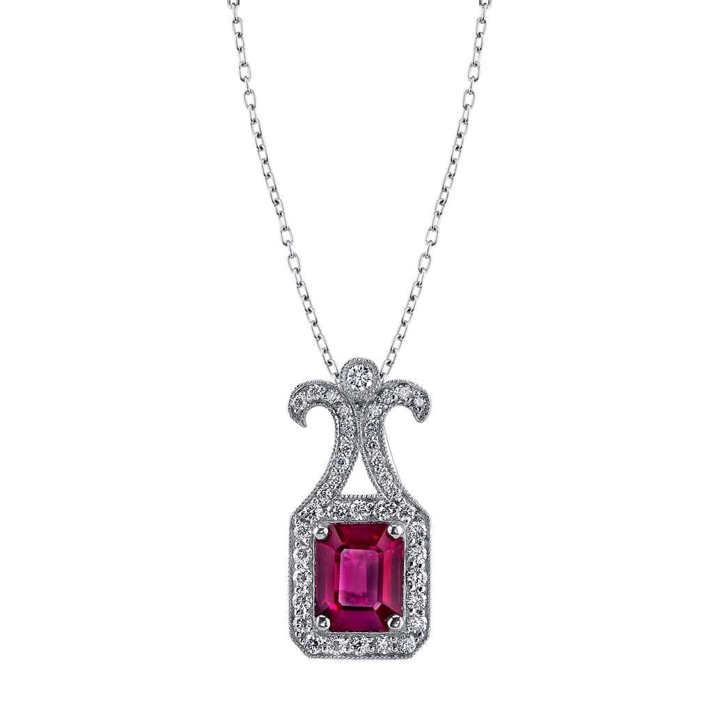 Emerson Fine Jewelry Platinum Emerald Cut Ruby & Diamond Pendant Pendants