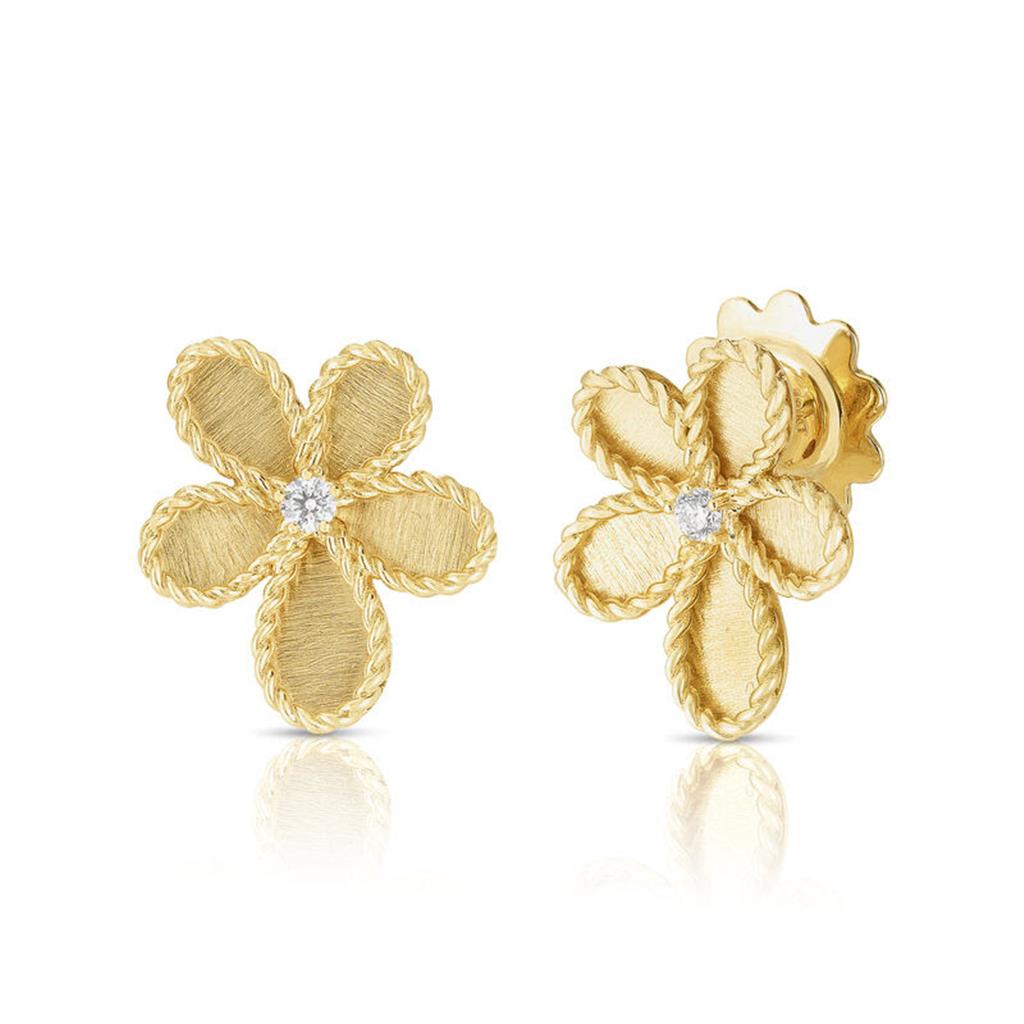 18K Yellow Gold Roberto Coin Jasmine Flower Earrings