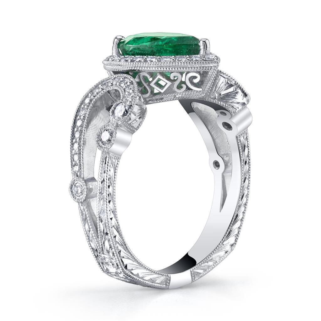 Emerson Fine Jewelry Platinum Pear Shape Columbian Emerald & Diamond Ring Engagement Rings