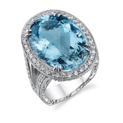 Emerson Fine Jewelry Platinum Oval Cut Aquamarine & Diamond Engagement Ring Engagement Rings